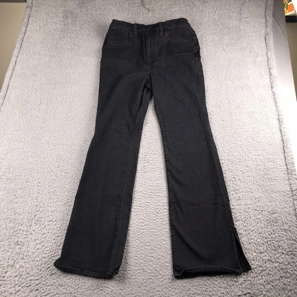 Madewell Roadtripper Skinny Flare Jeans Women 29 Black High Rise Side Slit Denim